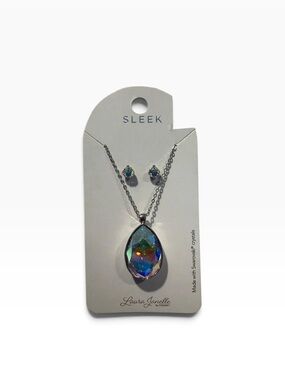 Sleek Laura Janelle Iridescent Teardrop Necklace & Studs - Blue/Green